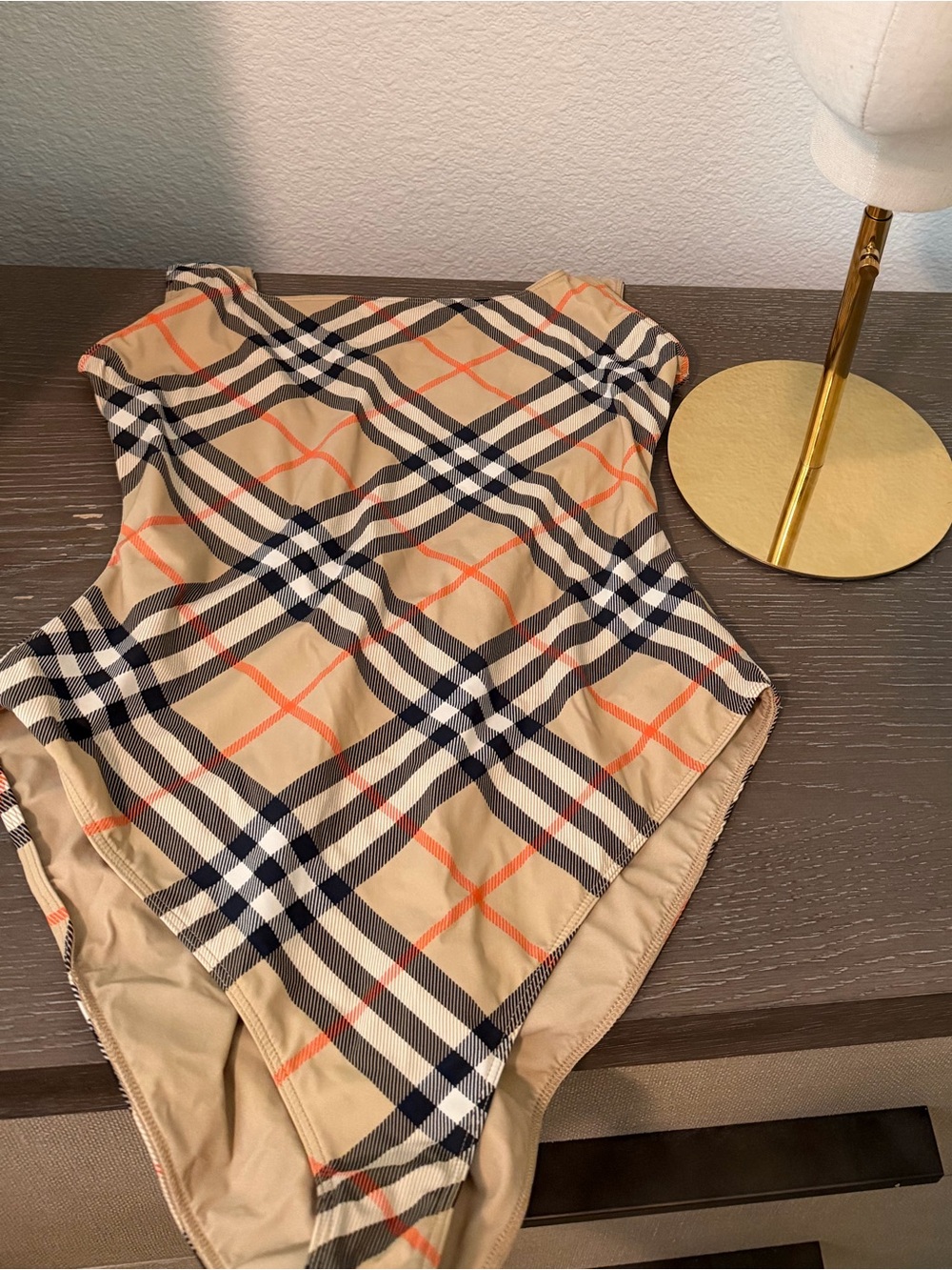 Burberry Beige Plaid One-Piece Swimsuit